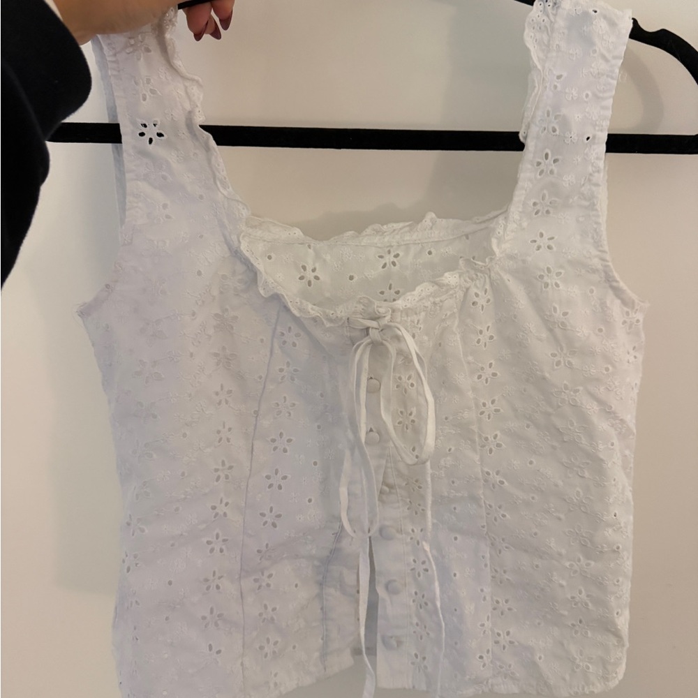 SHEIN White Eyelet Lace-Up Top - Picture 2 of 2